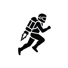 Running Man Silhouette Wearing Jetpack And Helmet Ready For Launch Vector Illustration