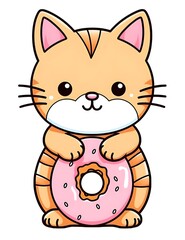 Fototapeta premium Cute kitten eating a doughnut illustration