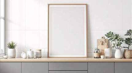 Minimalistic Kitchen Counter With Blank Frame and Stylish Decor Elements