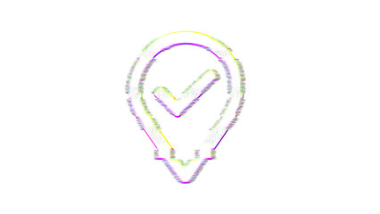 Icon map marker check is distorted. Glitch. Noise, chromatic aberration, geometric distortion