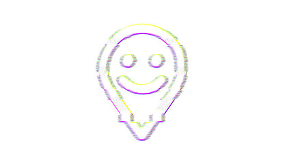 Icon map marker smile is distorted. Glitch. Noise, chromatic aberration, geometric distortion