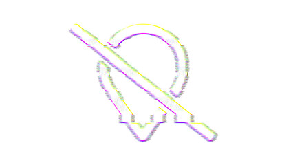 Icon map marker slash is distorted. Glitch. Noise, chromatic aberration, geometric distortion