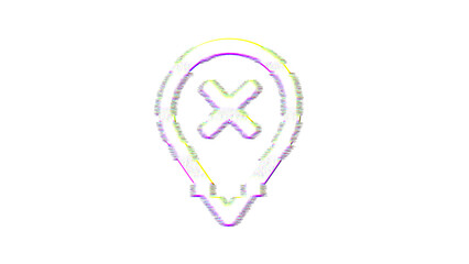 Icon map marker X is distorted. Glitch. Noise, chromatic aberration, geometric distortion