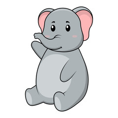Cute Elephant Illustration on White Background. Vector Cartoon Character.