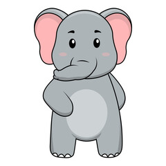 Cute Elephant Illustration on White Background. Vector Cartoon Character.