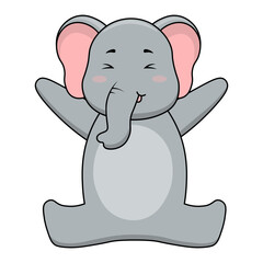 Cute Elephant Illustration on White Background. Vector Cartoon Character.