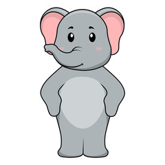 Cute Elephant Illustration on White Background. Vector Cartoon Character.