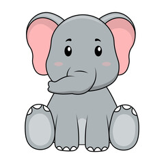 Cute Elephant Illustration on White Background. Vector Cartoon Character.