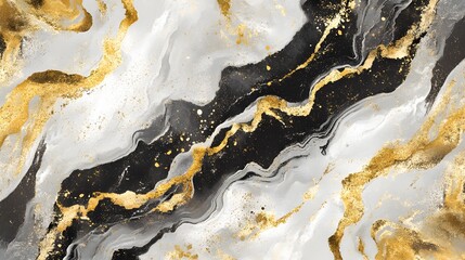 Obraz premium Abstract Gold and White Liquid Marble Texture in Sophisticated Digital Art