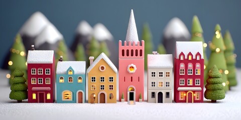 Fototapeta premium Colorful miniature Christmas village in a winter landscape