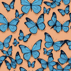 Vibrant Blue Butterflies Peach Background Pattern Design