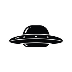 Stylized Silhouette Of Flying Saucer Ufo In Minimalist Icon Graphic Style