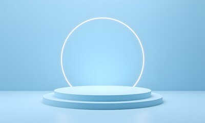 A white ring lighted up on top of three platforms.