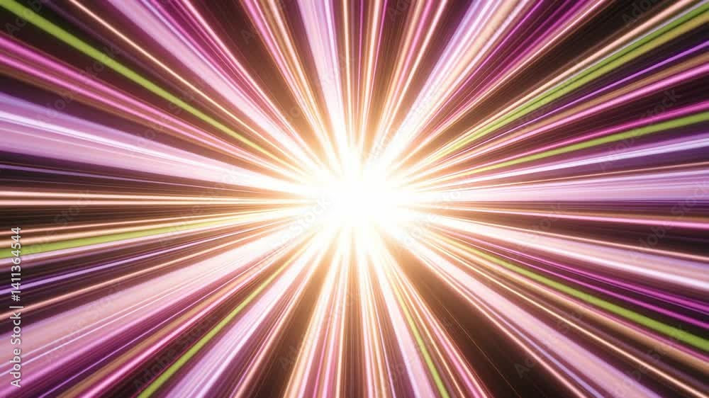 Poster colorful explosion of light rays radiating from a central point creating a vibrant and dynamic visua