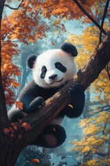 Panda Bear on Tree Branch