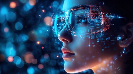 Futuristic Woman with Augmented Reality Glasses