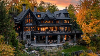 Fototapeta premium Majestic Autumnal Estate: A Black Beauty in Fall Foliage