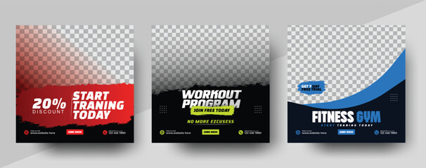 Workout gym fitness social media post banner, sports gym fitness social media post template
