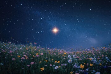 Naklejka premium Field of Wildflowers with Star