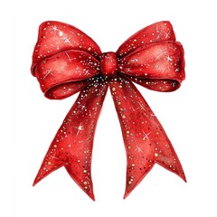 Sparkling Red Bow A Festive Watercolor Delight, Perfect for Holiday Cheer and Gift Wrapping Elegance