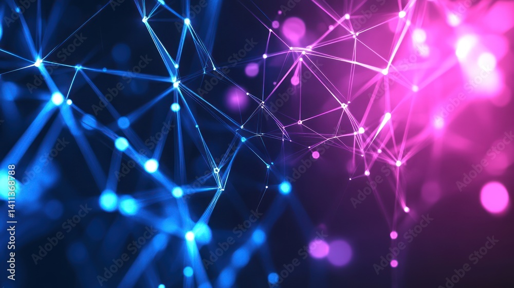 Poster illuminating networks a dynamic interplay of blue and magenta interconnected points creating a futur