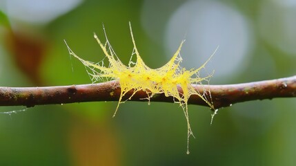 Fototapeta premium Yellow caterpillar with a spidery covering