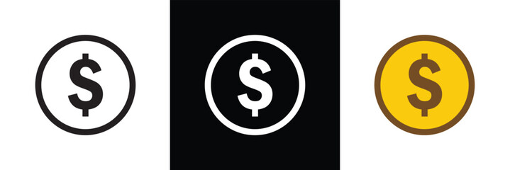 Doller Currency symbol icons set. Money kind icon Collection of currency icons. Dollar, Euro, British Pound, Chinese Yuan and Bitcoin symbol sign in eps 10.