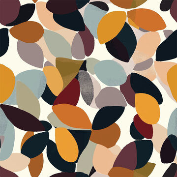Abstract floral design with fragmented petal shapes in muted jewel tones, creating a contemporary look , seamless pattern