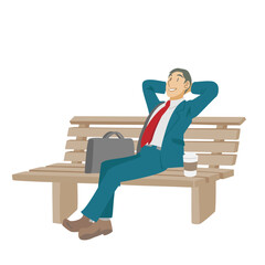 ベンチでくつろぐビジネスマン