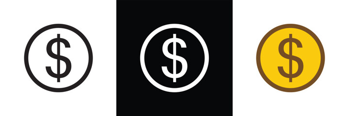 Doller Currency symbol icons set. Money kind icon Collection of currency icons. Dollar, Euro, British Pound, Chinese Yuan and Bitcoin symbol sign in eps 10.