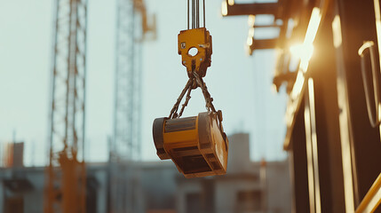 A construction worker operating a crane at a job site. Featuring precision and control