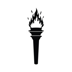Black Silhouette Of A Torch With A Bright Flame Isolated On White Background
