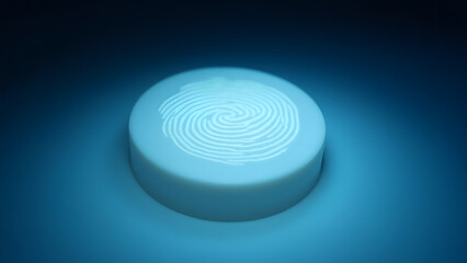 Fototapeta premium A UV light reveals a fingerprint on a pristine white die. Lab setting contrasts purity with human trace. Forensic detail.