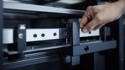 Fototapeta premium Technician checking the settings on a factory machine. Featuring accuracy and maintenance