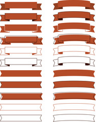 シンプルなリボンフレームセット イラスト 飾り 装飾 枠 あしらい バナー デザイン ブラウン