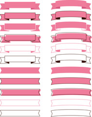シンプルなリボンフレームセット イラスト 飾り 装飾 枠 あしらい バナー デザイン ストロベリーピンク 桃色