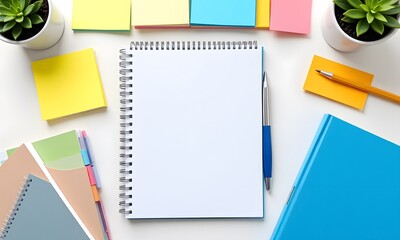 A white spiral notebook on top of other different items.