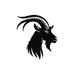 Goat head silhouette vector, horn details, white background, crisp lines