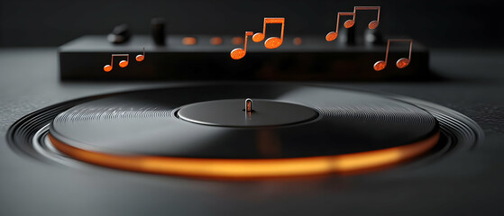 Vintage Record Player with Music Notes