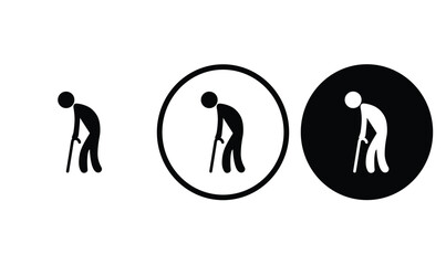 icon elderly width black outline for web site design 
and mobile dark mode apps 
Vector illustration on a white background