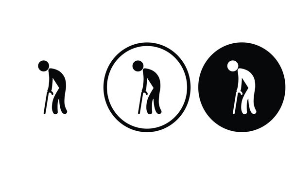icon elderly width black outline for web site design 
and mobile dark mode apps 
Vector illustration on a white background