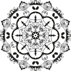 new black and white mandala vector isolated on white. Vector hand drawn circular decorative element and black background