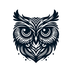Obraz premium Owl head silhouette vector, white background, mysterious wide-eyed outline