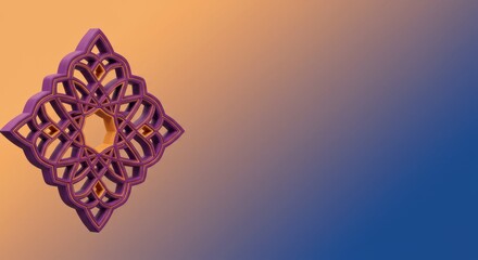 Intricate 3D Purple and Orange Geometric Mandala Design on a Gradient Background