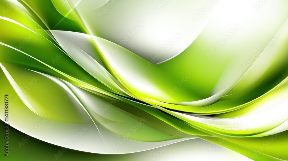 Poster smooth abstract green background with flowing curves and dynamic light interplay creating a sense of