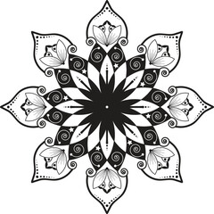 new black and white mandala vector isolated on white. Vector hand drawn circular decorative element and black background