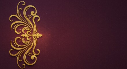 Elegant Golden Floral Design on Burgundy Background: A Luxurious and Ornate Decorative Element