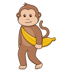 Cute Monkey Illustration with Cartoon Design. Vector Character.
