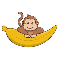 Obraz premium Cute Monkey Illustration with Cartoon Design. Vector Character.