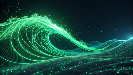 Luminous Green Wave on Dark Canvas